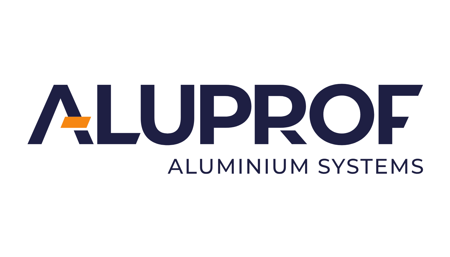 Aluprof-Logo: Graues stilisiertes 'A' mit orangefarbenem Akzent, repräsentiert Aluminium-Bausysteme.